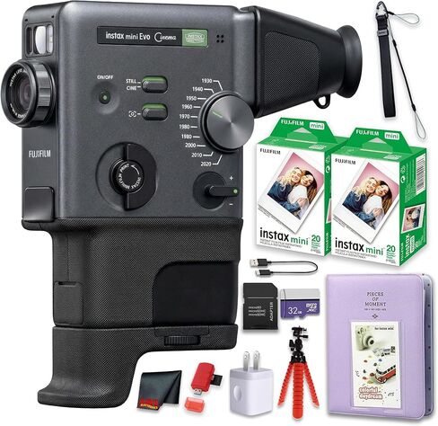 FUJIFILM instax mini Evo Cinema Hybrid Instant Camera 3-in-1 Instant Camera Smartphone Printer Video Camera, Bluetooth, Gen Dial for 10 Decade-Inspired Effects Bundle in Kuwait