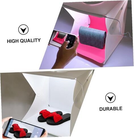 SHOWERORO Portable Photography Backdrop Light Box 40cm Large Foldable Photo Tent with Dual LED Strips and 2 Color Backdrops for Product Display and Studio Shooting in Kuwait