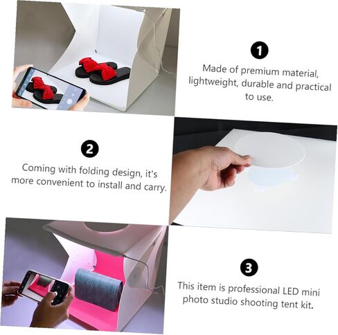 SHOWERORO Portable Photography Backdrop Light Box 40cm Large Foldable Photo Tent with Dual LED Strips and 2 Color Backdrops for Product Display and Studio Shooting in Kuwait