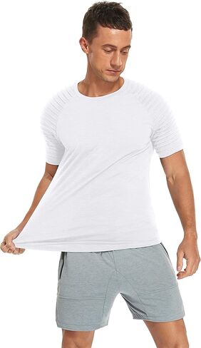 NITAGUT Men's Muscle Workout T-Shirt Pleated Raglan Short Sleeve Gym Athletic Fashion Tee Top in Saudi Arabia