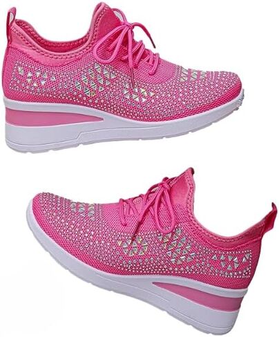 Women's Glitter Rhinestone Fashion Breathable Wedge Sneakers, Sparkly Bling Wedding Dressy Tennis Shoes for Bride in Kuwait