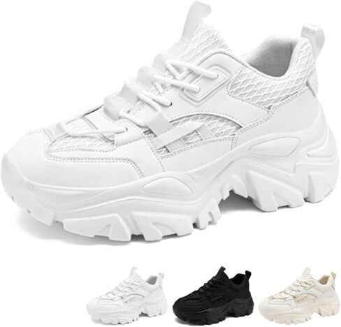 Men's Chunky Wedge Platform Dad Sneakers Breathable Mesh Leather Upper Memory Foam Cushion Adjustable Lace Casual Walking Sport Shoes Extra Plus Size Large Size Big Sizes in Saudi Arabia