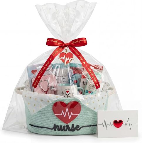 Colingmill Nurses Week Gift Basket Empty to Fill, Woven Rope Basket 15" x 11" x 6" Decorative Storage Baskets with Gift Bag, Bow, Tissue Paper(Mint Green) in Kuwait