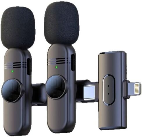 Mini Mic (2026 Wireless Lavalier Microphone for iPhone iPad Android, Dual Port for Video Recording, Crystal Clear Audio Mic for Content Creators and More (Black Color) in Kuwait