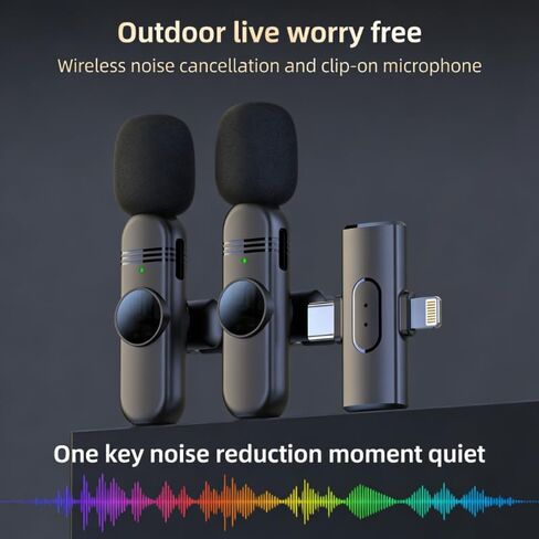 Mini Mic (2026 Wireless Lavalier Microphone for iPhone iPad Android, Dual Port for Video Recording, Crystal Clear Audio Mic for Content Creators and More (Black Color) in Kuwait