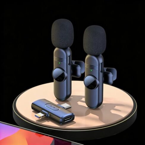 Mini Mic (2026 Wireless Lavalier Microphone for iPhone iPad Android, Dual Port for Video Recording, Crystal Clear Audio Mic for Content Creators and More (Black Color) in Kuwait