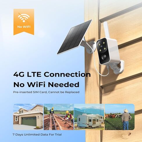 SEHMUA No WiFi Cellular Security Camera, Built-in 4G LTE SIM Card, 180° Pan, 2K Live Feed, Color Night Vision, Motion Detection, 2-Way Talk, Solar Camera for RVs/Camping/Travel & Indoor/Outdoor in Saudi Arabia