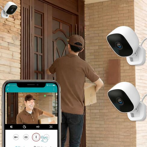 2 قطعة 2.5K كاميرا أمان WiFi سلكية، كاميرا AI داخلية/خارجية لأمن المنزل، مراقبة الحيوانات الأليفة، رؤية ليلية ملونة in Kuwait