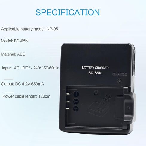 شاحن بطارية BC-65N NP-95 متوافق مع كاميرا Fujifilm FinePix F30 FinePix F31FD FinePix Real 3D W1 FinePix X30 FinePix X70 FinePix X100 FinePix X100S FinePix X100LE FinePix X100T X-S1 XF10 in Kuwait