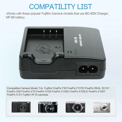 شاحن بطارية BC-65N NP-95 متوافق مع كاميرا Fujifilm FinePix F30 FinePix F31FD FinePix Real 3D W1 FinePix X30 FinePix X70 FinePix X100 FinePix X100S FinePix X100LE FinePix X100T X-S1 XF10 in Kuwait