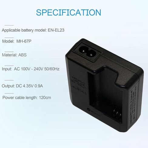 شاحن بطارية MH-67P EN-EL23 متوافق مع كاميرا Nikon Coolpix B700، P900، P600، P610، S810c الرقمية وسلك طاقة تيار متردد 120 سم in Kuwait