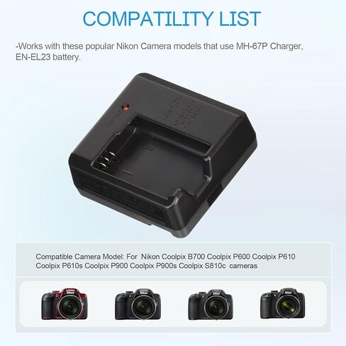 شاحن بطارية MH-67P EN-EL23 متوافق مع كاميرا Nikon Coolpix B700، P900، P600، P610، S810c الرقمية وسلك طاقة تيار متردد 120 سم in Kuwait