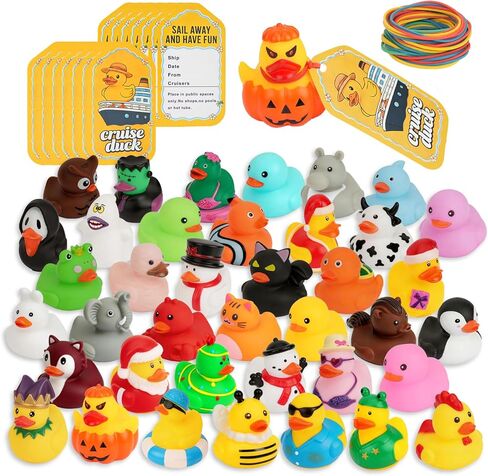 EKisemio 120pcs Cruise Ducks Kits Include 40 Rubber Ducks with 40 Cruising Duck Tags & 40 Rubber Bands, Rubber Ducks Bulk for Cruise Ship for Squeeze Games Classroom Prize Bath Toys and Party Favors in Kuwait