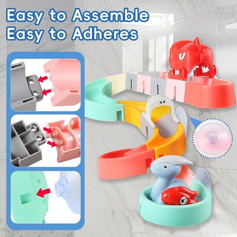 72 PCs Dinosaur Bath Toys DIY Water Slides Toy for Kids Ages 4-8, Bathtub Shower Toys with Rubber Dino Bath Toys for Kids Birthday Gifts in Kuwait