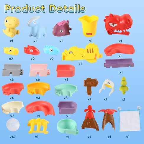 72 PCs Dinosaur Bath Toys DIY Water Slides Toy for Kids Ages 4-8, Bathtub Shower Toys with Rubber Dino Bath Toys for Kids Birthday Gifts in Kuwait