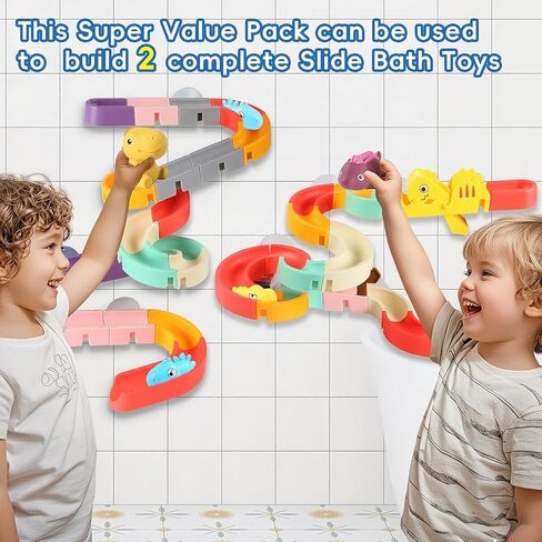72 PCs Dinosaur Bath Toys DIY Water Slides Toy for Kids Ages 4-8, Bathtub Shower Toys with Rubber Dino Bath Toys for Kids Birthday Gifts in Kuwait