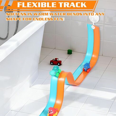 Race Car Bath Toys, Toddler Bathub Toy Set, 5 Ft Flexible Bath Race Track for Kids Ages 3+ , Cars Toy Gift for Baby Boys &Girls, Portable Rolls Up Race Tracks with 1 Mesh Storage Bag & 3 Suction Cup in Kuwait