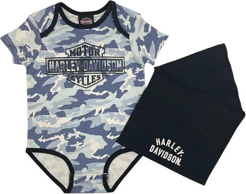 Harley-Davidson Baby Boys' Printed Camo Knit Newborn Creeper & Doo Rag Set in Saudi Arabia
