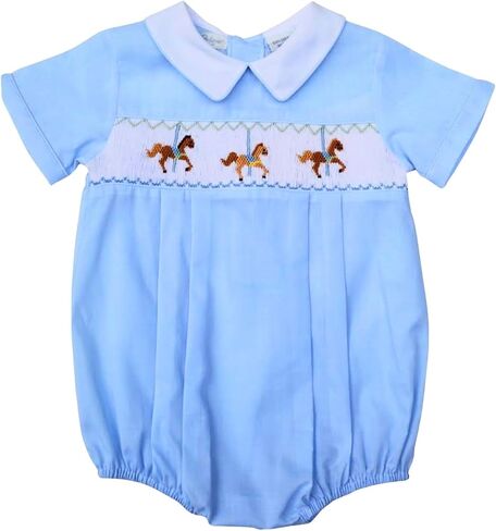 Carriage Boutique Baby Boys Hand Smocked Classic Creeper - Carousel in Kuwait