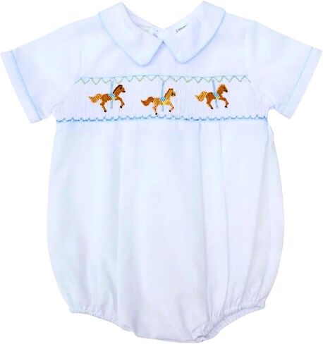 Carriage Boutique Baby Boys Hand Smocked Classic Creeper - Carousel in Saudi Arabia