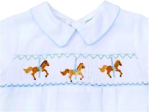 Carriage Boutique Baby Boys Hand Smocked Classic Creeper - Carousel in Saudi Arabia