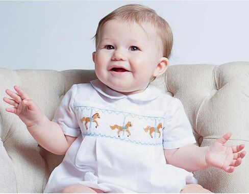 Carriage Boutique Baby Boys Hand Smocked Classic Creeper - Carousel in Saudi Arabia