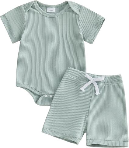 allshope Newborn Baby Boy Summer Outfit Set Short Sleeve Solid Color O Neck Romper Jumpsuit Tops Shorts Cute Infant Clothes in Kuwait