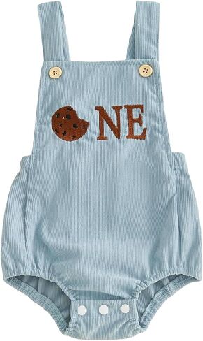 Bonangber Baby Boy First Birthday Outfit Sleeveless Square Neck Romper Overalls Bodysuit Cute 1st Birthday Boy Outfit in Kuwait