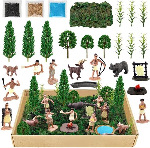 Native American Figurines Set Miniture Indian Figure Toys Indian Figurines for Kids Powhatan Indians Figures Playset Includes Camp Fire Deer Bear Fox Trees for Birthday Diorama School Projects 32 Pcs in Saudi Arabia