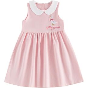 Toddler Baby Girl Tank Dress Silly Goose Embroidery Peter Pan Collar Sleeveless Dress Birthday Outfit in Saudi Arabia