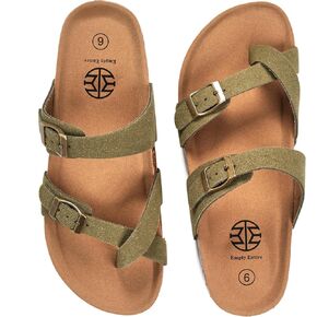 Women's Cross Strap Sandals Cork Footbed with Arch Support, Soft Cushion, Adjustable Metal Buckle Faux Suede Flat Sandals, Comfort Summer Walking Beach Slides for Women in Kuwait