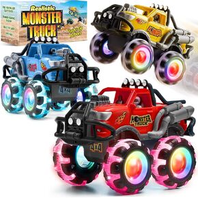 ArtCreativity Monster Truck Toys 3 Pack with Motion Activated Light up Wheels Friction Powered Push and Go Vehicles for Boys Age 3-8 Realistic 4x4 Monster Trucks for Easter Basket Birthday Gifts in Kuwait