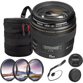 مجموعة عدسات Canon EF 85mm f/1.8 USM | صورة مقربة للتصوير مع فتحة f/1.8 سريعة والتركيز التلقائي USM من النوع الدائري | رائعة للتصوير الرياضي والتصوير الفوتوغرافي في الإضاءة المنخفضة (2519A003) + طقم الفلتر + المزيد in Kuwait