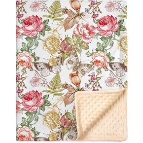 Floral Baby Blanket for Girls, Vintage Magnolia Floral Soft Plush Minky Blanket, Nursery Baby Blanket with Double Layer Dotted Backing, 30" x 40" for Nursery, Crib, Car Seat, Swaddling Newborns in Saudi Arabia
