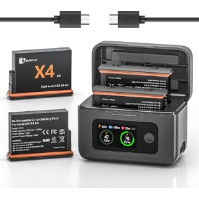 Burflo 2-Pack 2050mAh بطاريات بديلة لـ Insta360 X4 Air مع حقيبة شحن سريعة مزدوجة 20 وات، شاشة LCD تعرض البطارية SOC in Kuwait