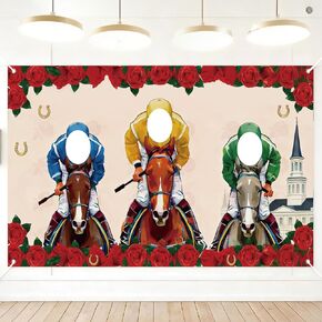 Derby Party Decorations 2026, Run for The Roses Banner Backdrop 70.8 X 43.3 Inch, Derby Photo Booth Backdrop for Horse Racing Theme Decor Adult Party Indoor Outdoor Wall, Derby Party Supplies in Kuwait