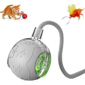 2026 New Interactive Cat Toy Ball for Indoor Cats Dog, Smart 360° Automatic Rolling Pet Ball Kitten Toys with Replace Feather , 3.0 Tail Electric Cat's Toys with LED Light Three Modes Adjustment in Saudi Arabia