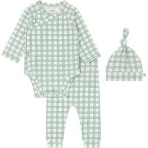 Konny Newborn Bodysuit & Leggings & Hat Set, Infant Clothing Soft and Cozy Stylish Comfort Baby Essentials -Sage Gingham in Kuwait