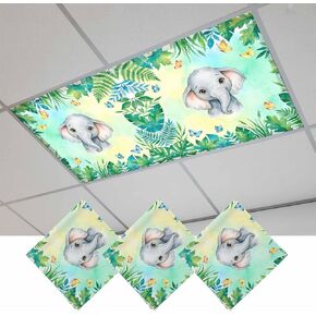 Cartoon Elephant Fluorescent Light Covers for Ceiling Lights 4x2 feet,4 Pack Magnetic Light Filters for Classroom,Summer Butterfly Fern Tropical Palm Plants Fluorescent Lamp Shade Panel for Office in Kuwait