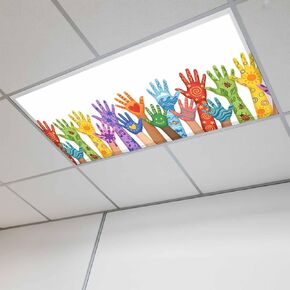 Colorful Hands Print Fluorescent Light Covers for Ceiling Lights 4x2 feet,2 Pack Magnetic Light Filters for Classroom,Cartoon Cute Funny White Fluorescent Lamp Shade Panel for Office School Drop Home in Kuwait