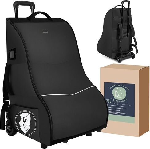 Rolling Car Seat Travel Bag with Wheels – Car Seat Backpack Transport Case for Airplane Travel, Fits Convertible & Booster Seats, Protective Storage Cover, Black in Saudi Arabia
