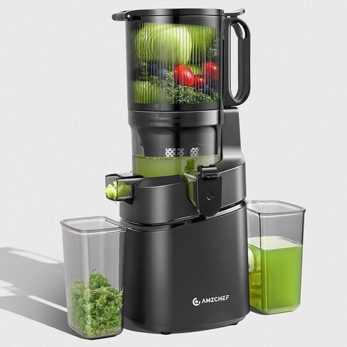 AMZCHEF Cold Press Juicer with 5.8" Large Feed Chute, Slow Masticating Juicer for Whole Fruits & Vegetables, 3-Layer Strainer, Copper Motor, High Juice Yield, Easy to Clean, Silver in Kuwait