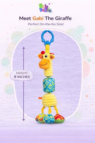 Balibazoo Gabi The Giraffe Hanging Baby Toy for 0-24M - 360° Rotating Neck | Deep Chime, Crinkle, Rattle, BPA-Free Material | Clip for Stroller, Car Seat | Soft Plush Sensory Newborn Gift in Kuwait