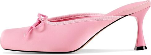 Satin Ballet Mule Heels for Women Ballerina Kitten Heels with Bow Knot Slip on Square Toe Comfortable Elegant Wedding Dress Party in Saudi Arabia
