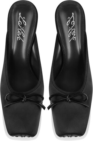 Satin Ballet Mule Heels for Women Ballerina Kitten Heels with Bow Knot Slip on Square Toe Comfortable Elegant Wedding Dress Party in Saudi Arabia