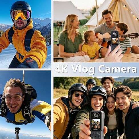 4K Handheld Vlogging Camera with Front and Rear Dual Cameras, WiFi Action Camera for YouTube, Pocket POV Camera for Travel, Blogging, and Outdoor Activities, 32GB Card Included in Kuwait
