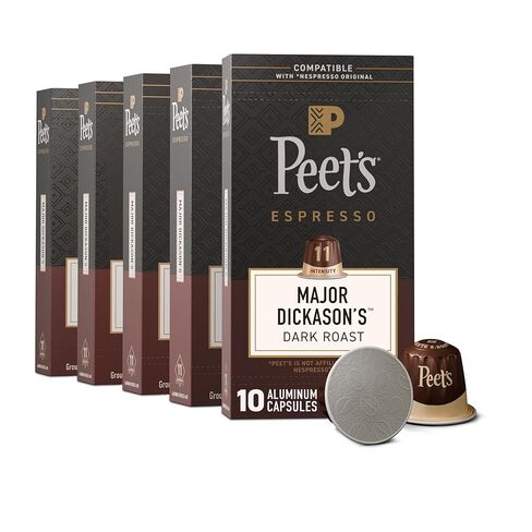 Peet's Coffee, Dark Roast Espresso Capsules, Compatible with Nespresso Original Machines, 100% Arabica Coffee - Major Dickason's Blend, Intensity 11, 100 Count (10 Boxes of 10 Espresso Capsules) in Saudi Arabia