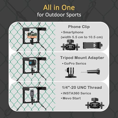 Cell Phone Fence Mount with Shade, Phones Holder Mounting Kit for iPhone, Mevo Start and Other Action Cameras, for Recording Baseball, Hockey, Softball and Tennis Games (Black) in Saudi Arabia