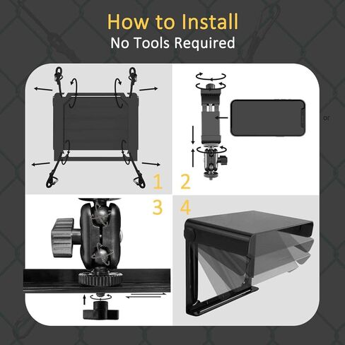 Cell Phone Fence Mount with Shade, Phones Holder Mounting Kit for iPhone, Mevo Start and Other Action Cameras, for Recording Baseball, Hockey, Softball and Tennis Games (Black) in Saudi Arabia