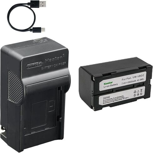 بطارية Kastar VW-VBD2 وشاحن AC وUSB-C، متوافقة مع CGR-B202 B403 B814 VW-VBD1 BN-V812 VM-BPL13، لأجهزة باناسونيك PV-DV700 NV-DX100 Hitachi VM-E455 JVC GR-DV9000 in Kuwait